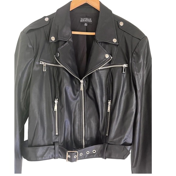 Danielle Bernstein Womens Faux-Leather Moto Motorcycle Jacket, Black, XL - Picture 3 of 13